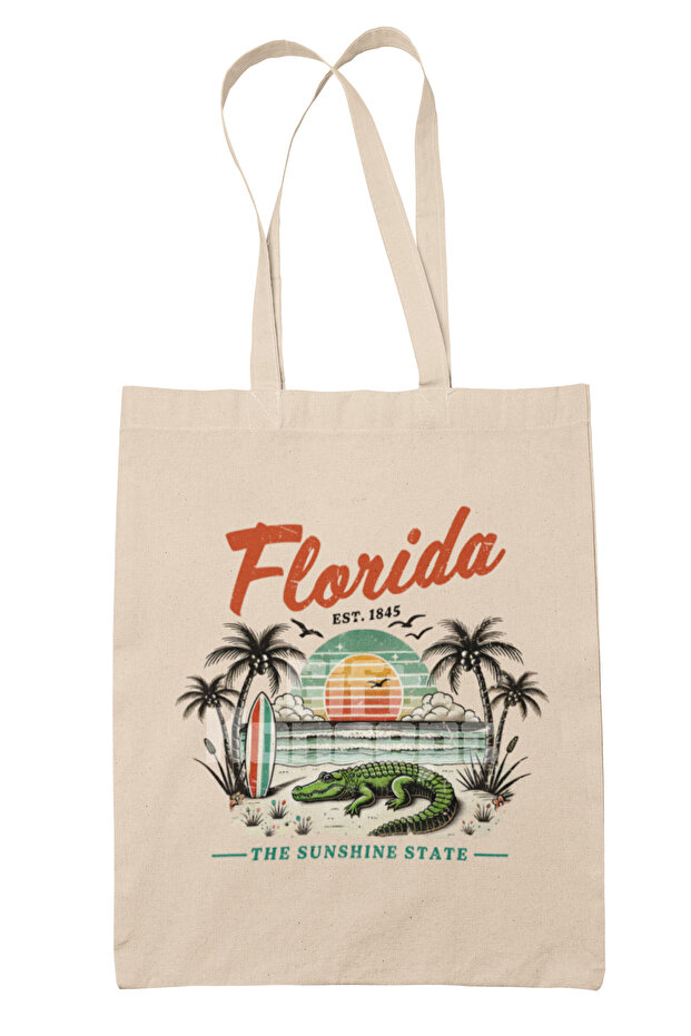 Florida Summer Trip Printed Summer Vacation Sunny Trip Printed Gift Organic Raw Cloth Bag