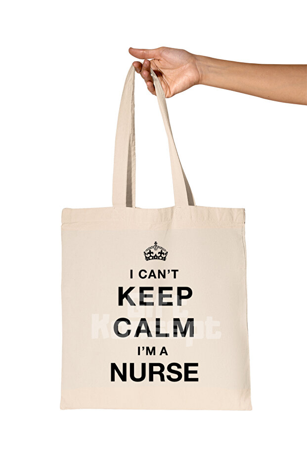 حقيبة من القماش الخام العضوي مطبوع عليها ممرضة Keep Calm Nurse