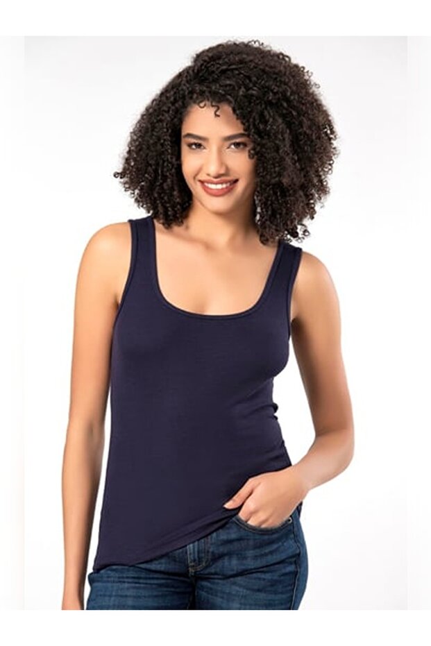 Kadın Fitilli Görünümlü Kalın Askılı Basic Atlet - 2