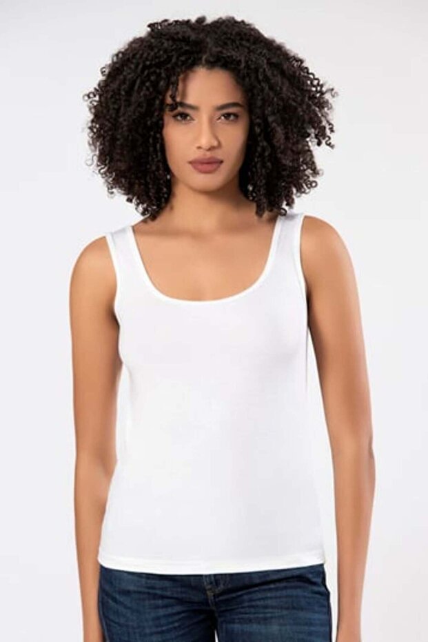 Kadın Fitilli Görünümlü Kalın Askılı Basic Atlet - 2