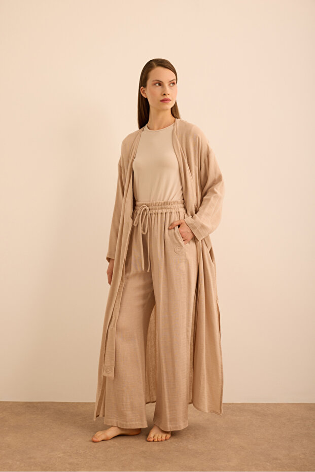 فستان من القطن فيسكون مع ربطة جانبية - 5