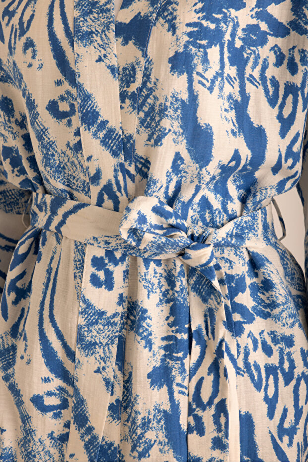 Desenli Viscon Keten Kimono - 3