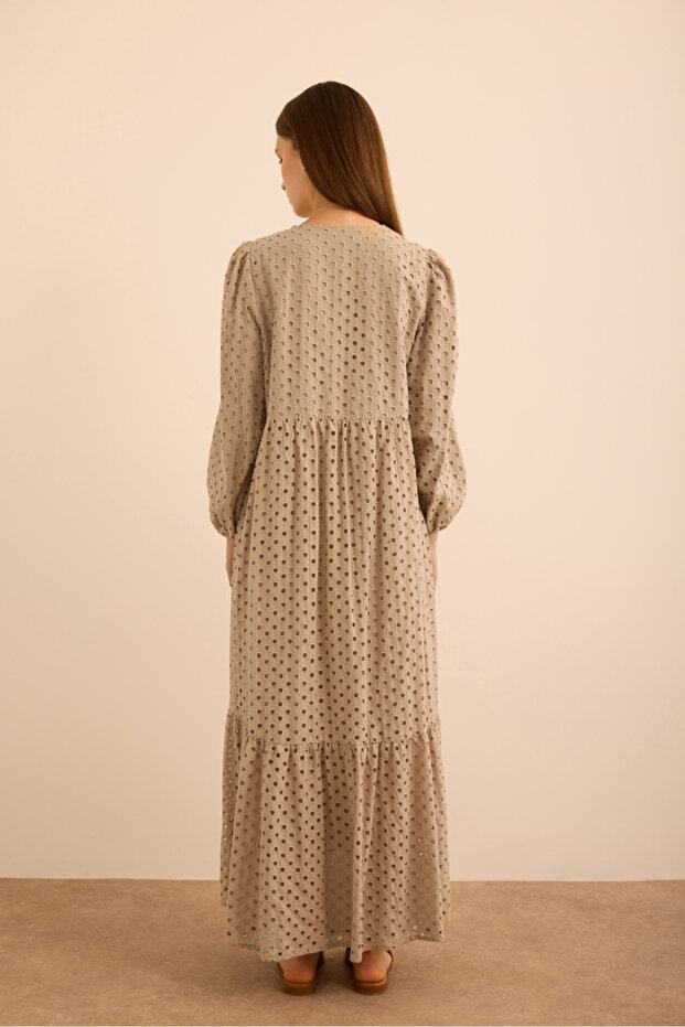 Hacimli Cotton Brode Elbise - 6