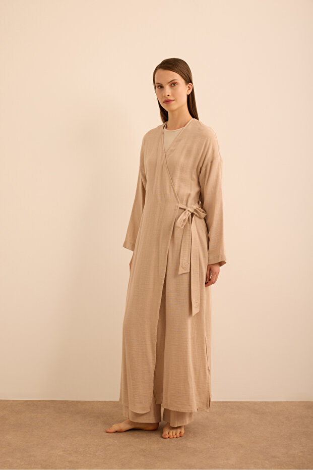 فستان من القطن فيسكون مع ربطة جانبية - 4