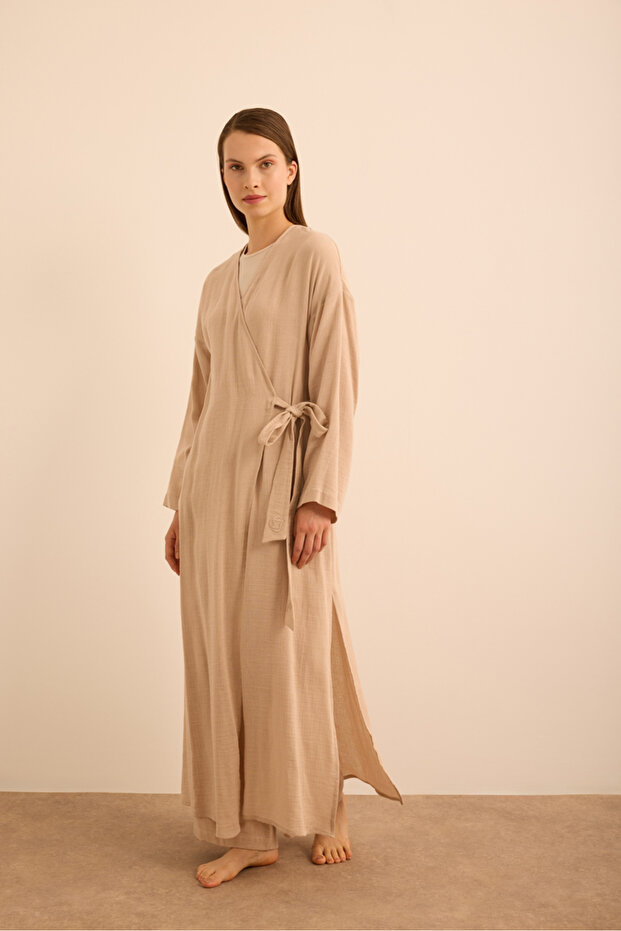 فستان من القطن فيسكون مع ربطة جانبية - 2