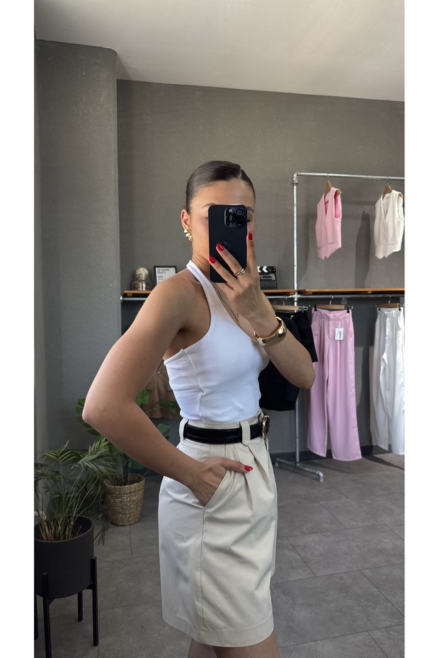 بلوزة مضلعة بياقة رسن وظهر مكشوف - 4