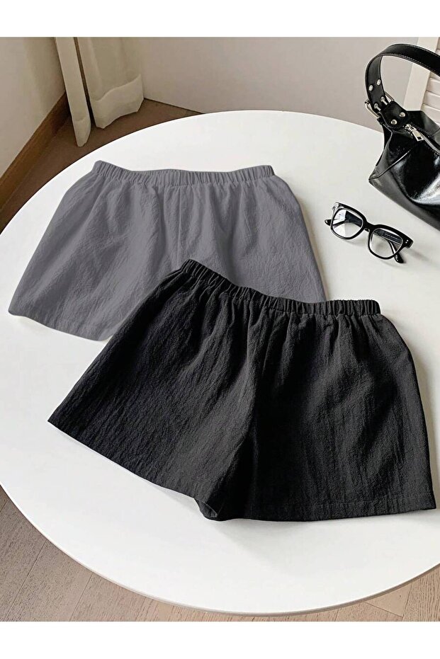 Kadın Belden Bağlamalı 2'li Şort - 5