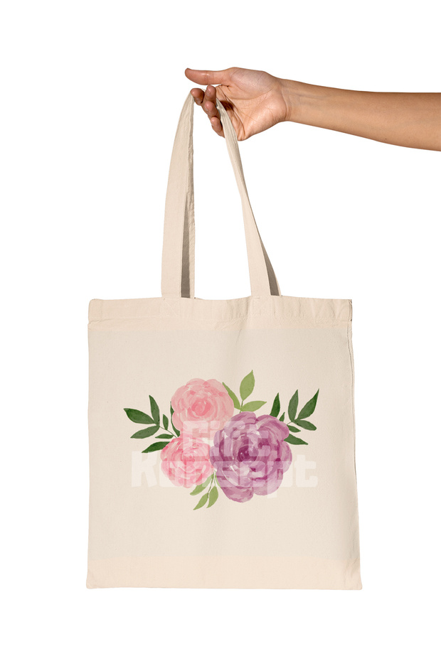 Minimalist Pink and Purple Rose Printed Gift Organic Raw Cloth Bag