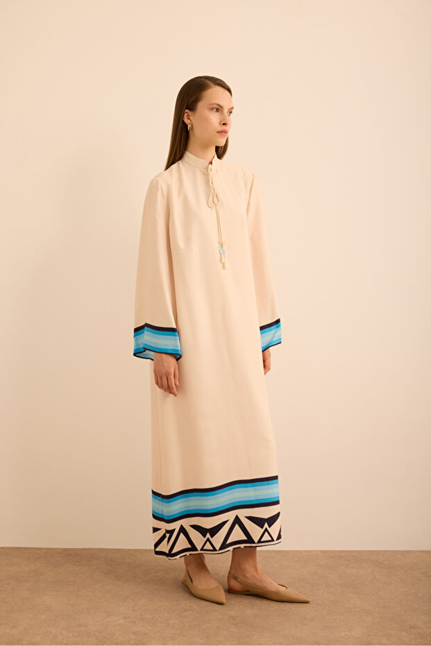 Çizgi Desenli Cotton Elbise - 4