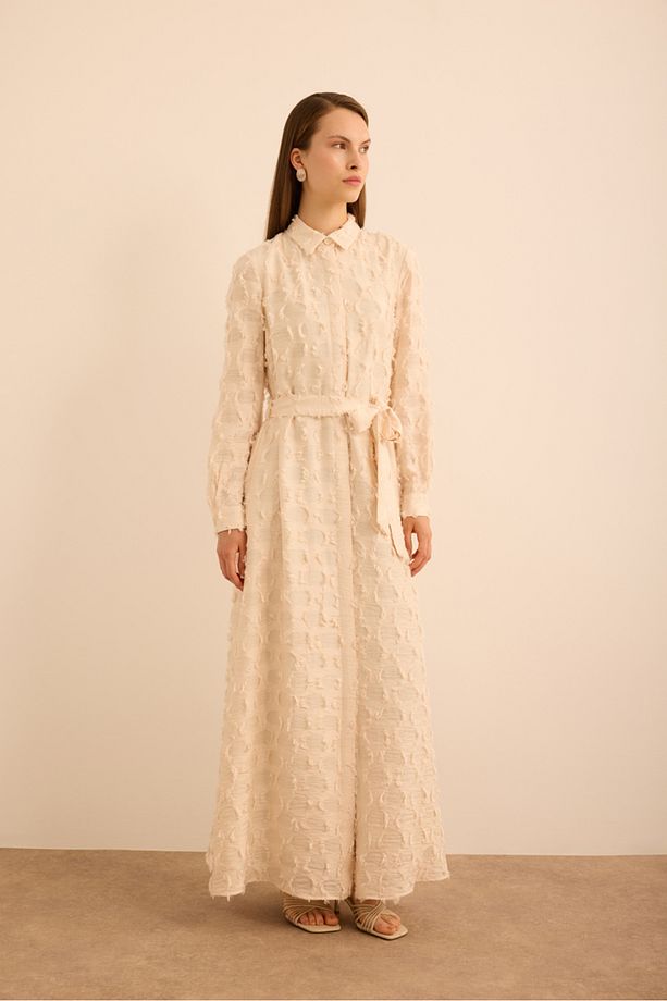 Kumaşı Püskül Yüzeyli Cotton Gömlek Elbise - 5