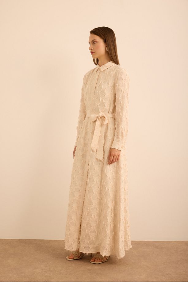 Kumaşı Püskül Yüzeyli Cotton Gömlek Elbise - 4