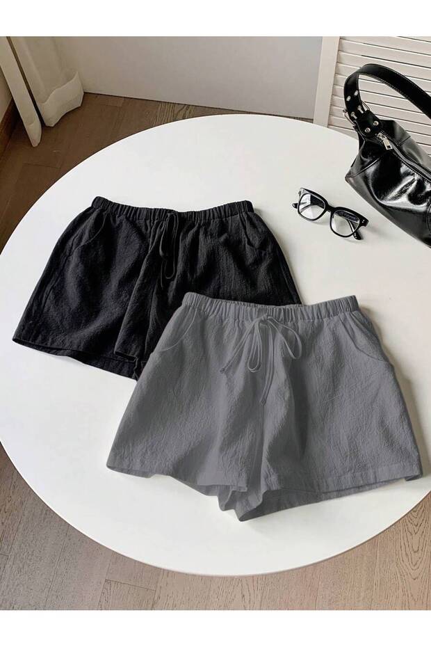 Kadın Belden Bağlamalı 2'li Şort - 1