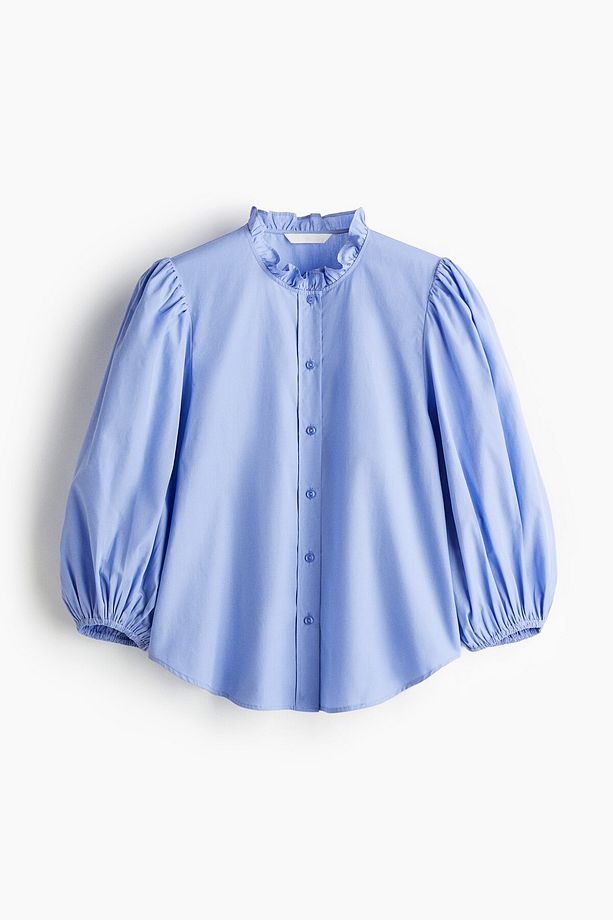 Yakası Fırfırlı Poplin Bluz - 1