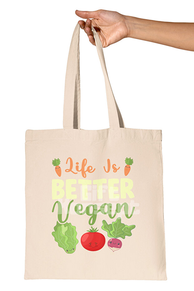 حقيبة هدية مطبوعة من القماش الخام العضوي من Life Is Better Vegan