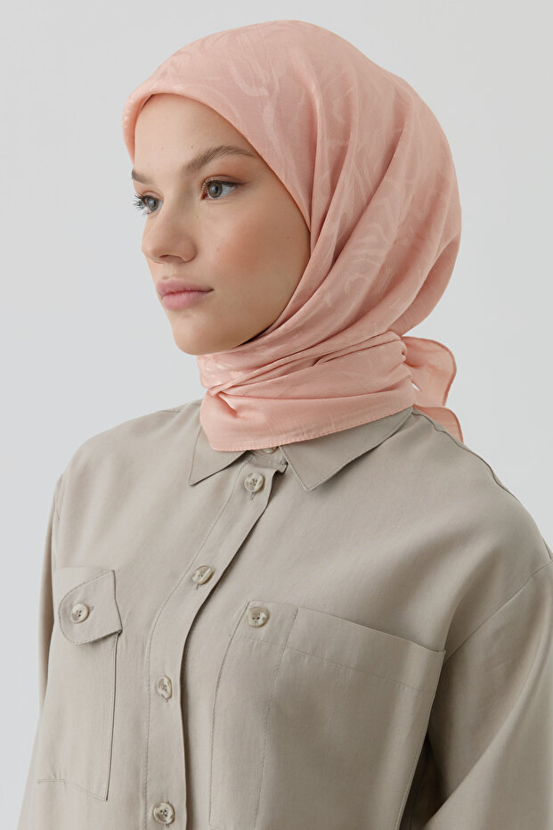 Dalgalı Nida Naturel Eşarp - Somon - 1