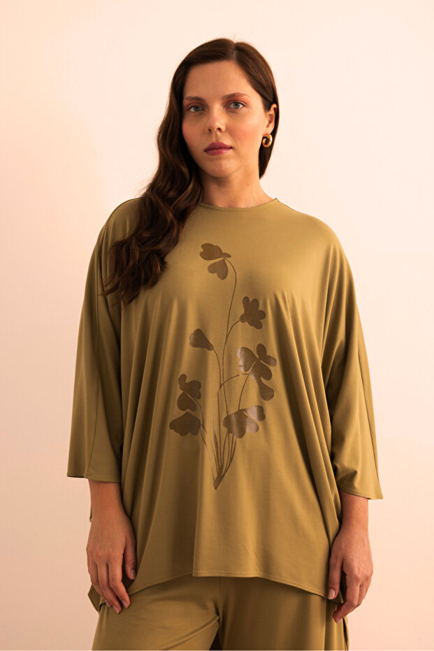 Şeffaf Baskı Detaylı , Rahat Kalıp Örme Tweenset - 3