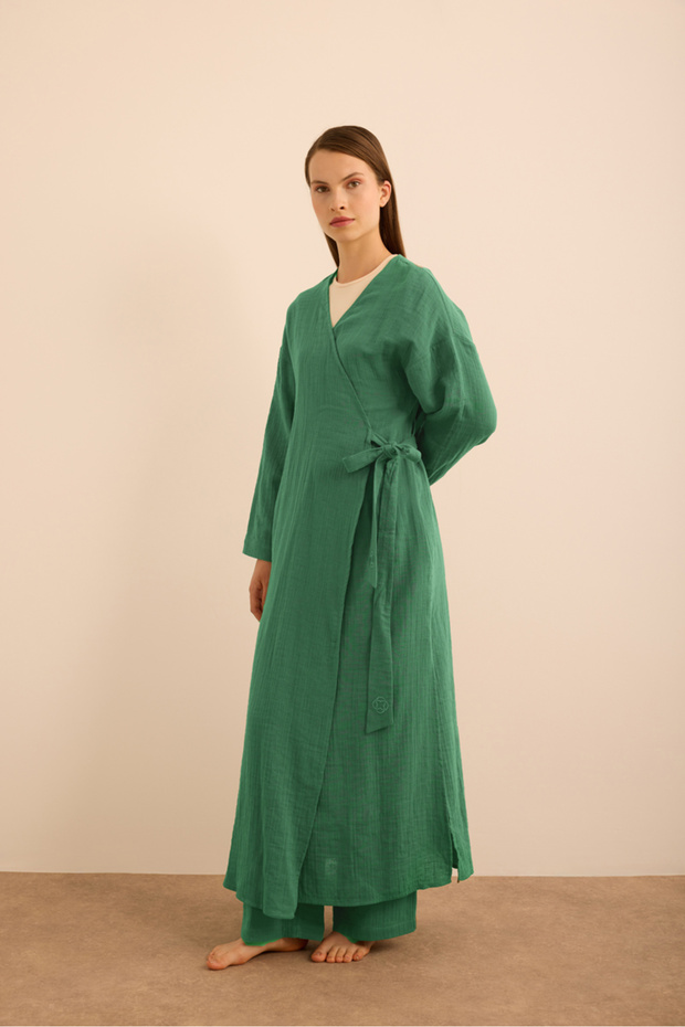 فستان من القطن فيسكون مع ربطة جانبية - 4