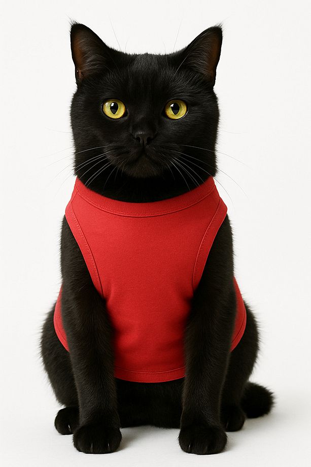 Kedi Kıyafeti Elbiseleri Atlet - Çilek Baskılı Kırmızı Atlet - L Beden - 4