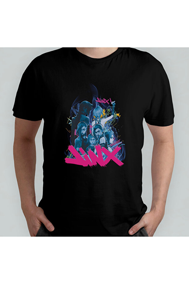 Jinx Arcane Lol Unisex 100% Cotton Crew Neck T-Shirt Model 1