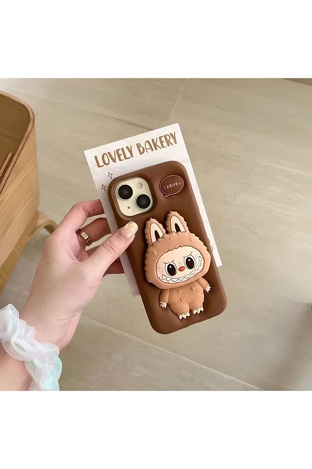 Iphone 11 Uyumlu Sevimli Labubu Desenli Stant Özellikli Yumuşak Hamur Silikon Lüks Kılıf Kapak - 5