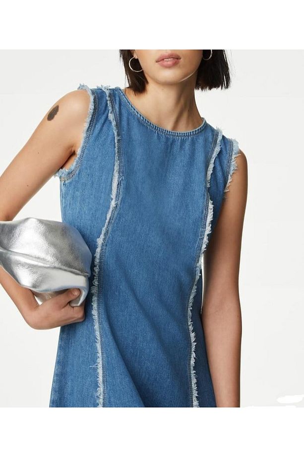 Pamuklu Denim Midi Boy Elbise - 2