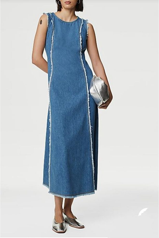 Pamuklu Denim Midi Boy Elbise - 5