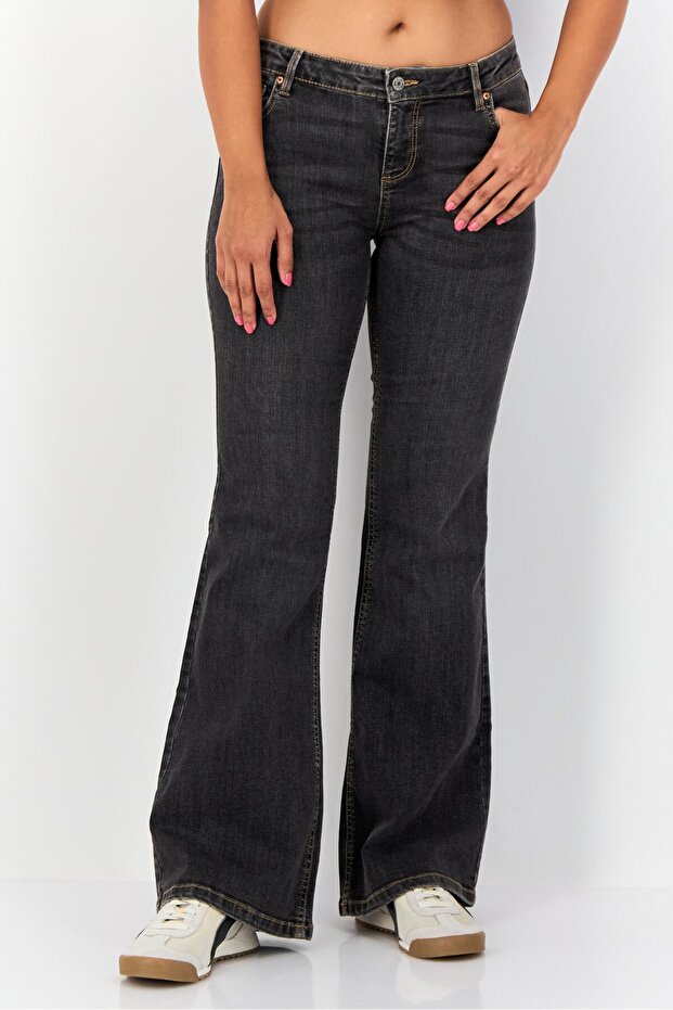 Women Regular Fit High Rise Washed Flared Jeans, Grey