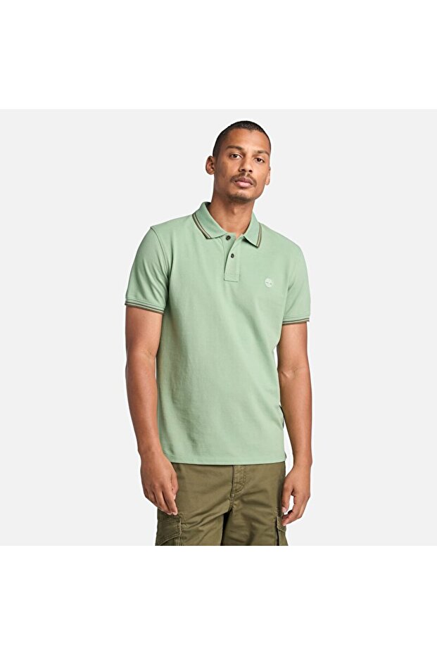 Millers River Tipped Pique Short Sleeve Men's Green Tshirt Tb0A5W4Yec61