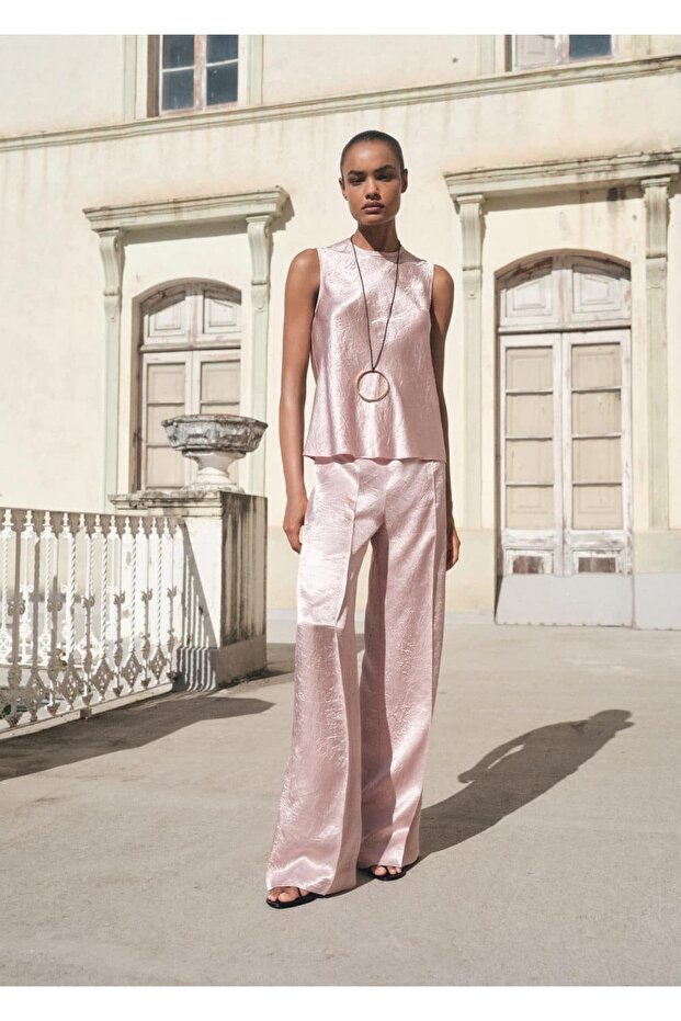 Kırışık efektli saten bluz - 2