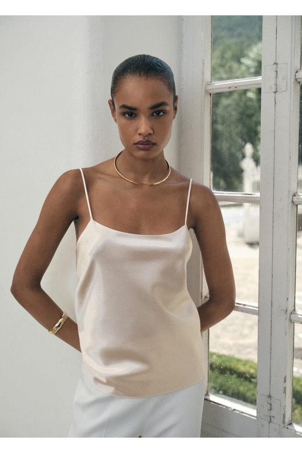 Saten askılı bluz - 1