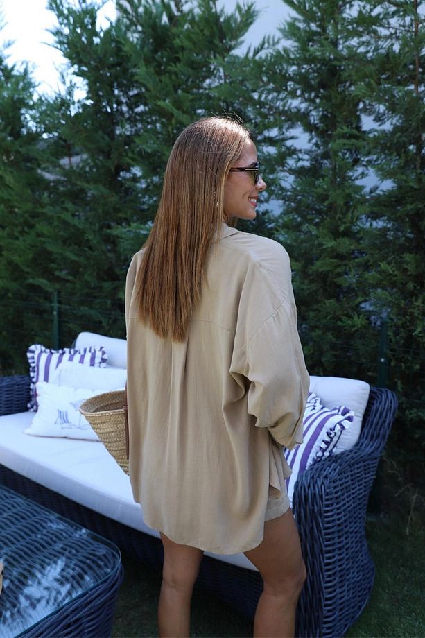 Camel Cep Detay Oversize Gömlek - 2
