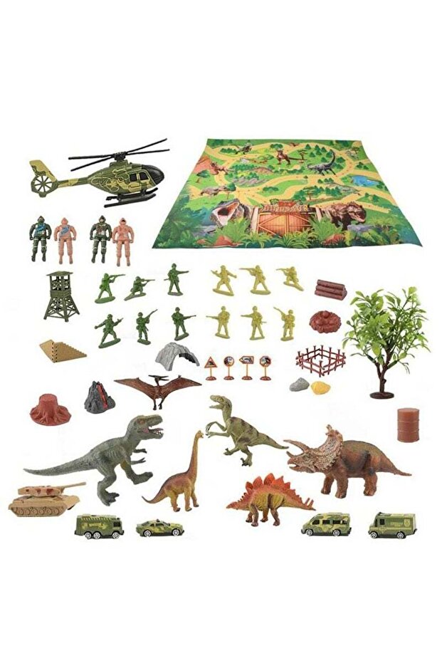 Dinosaur World Scene Game with Dinosaur and Soldier Model Carpet Toy Set