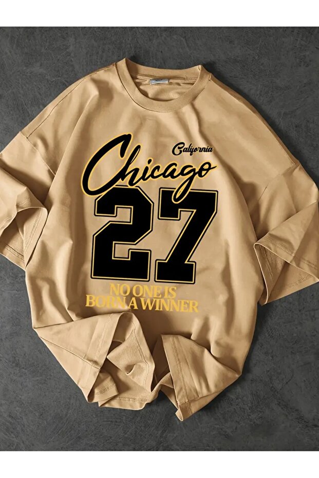 Men's Chicago 27 Graphic Printed T-Shirt - Los Angeles Champion Design, Yellow Comfortable Summer Tee