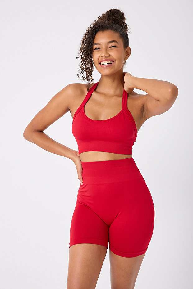 Women's High Waist Gathering Seamless Biker Shorts Leggings with Gathered Back