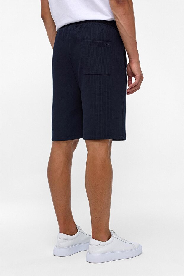 Lacivert Regular Armürlü Örme Şort - 5