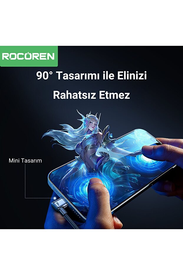 100W Type-C to Type-C 90° Örgülü PD Hızlı Şarj ve Data Kablosu 1 Metre - 3
