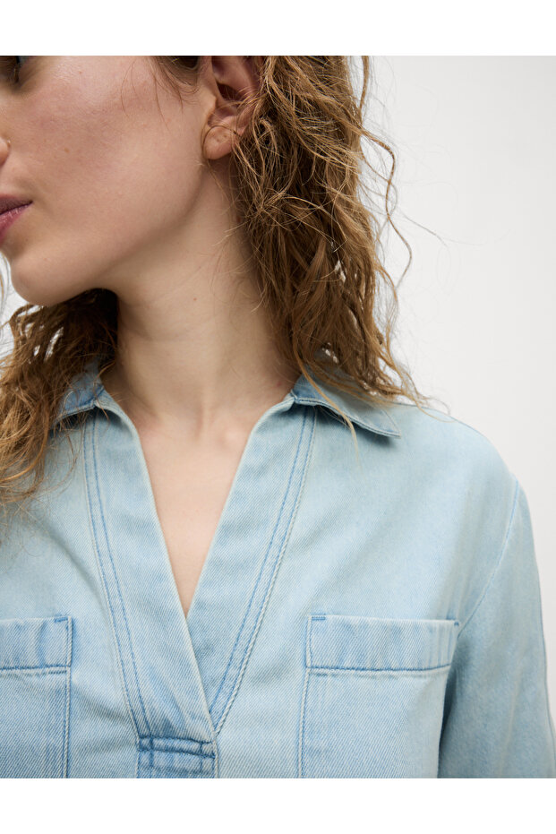 Lyocell Oversize Kısa Kot Gömlek - 2