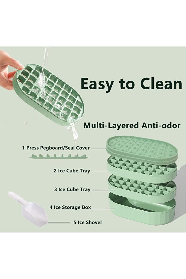 Ice Cube Trays,72Pcs square ice cube mold with Lid and Bin,Easy Release & Safety material (Green) - 5