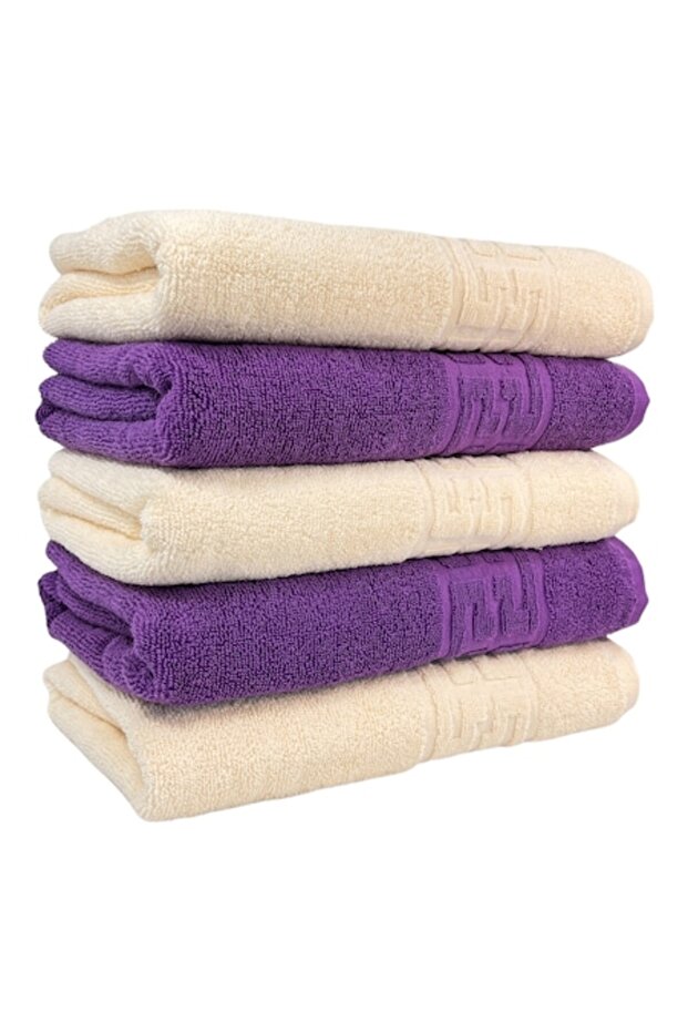 Set de 5 prosoape, crem, violet - 1