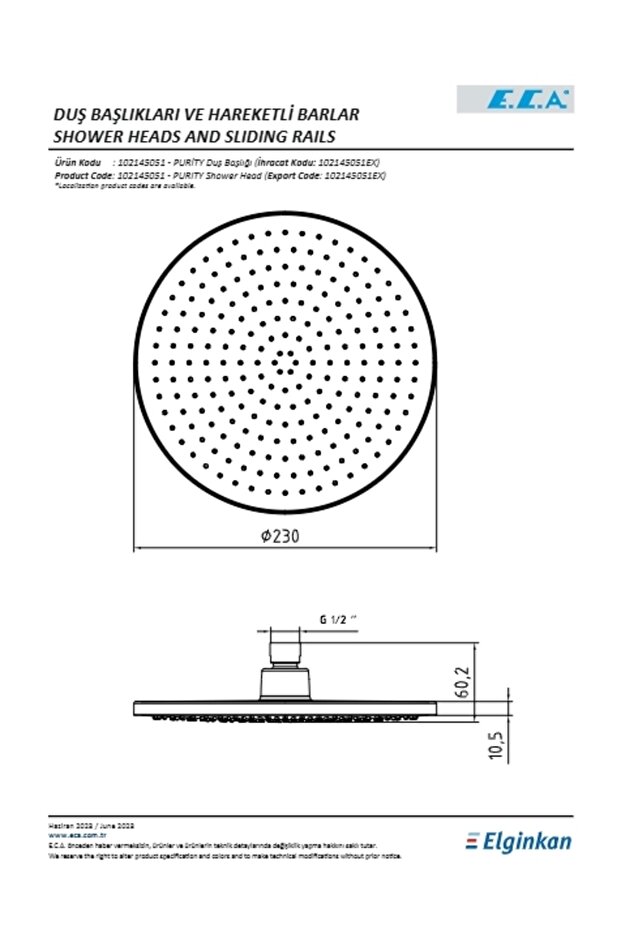 Purity Duş Başlığı Ø230 - 2