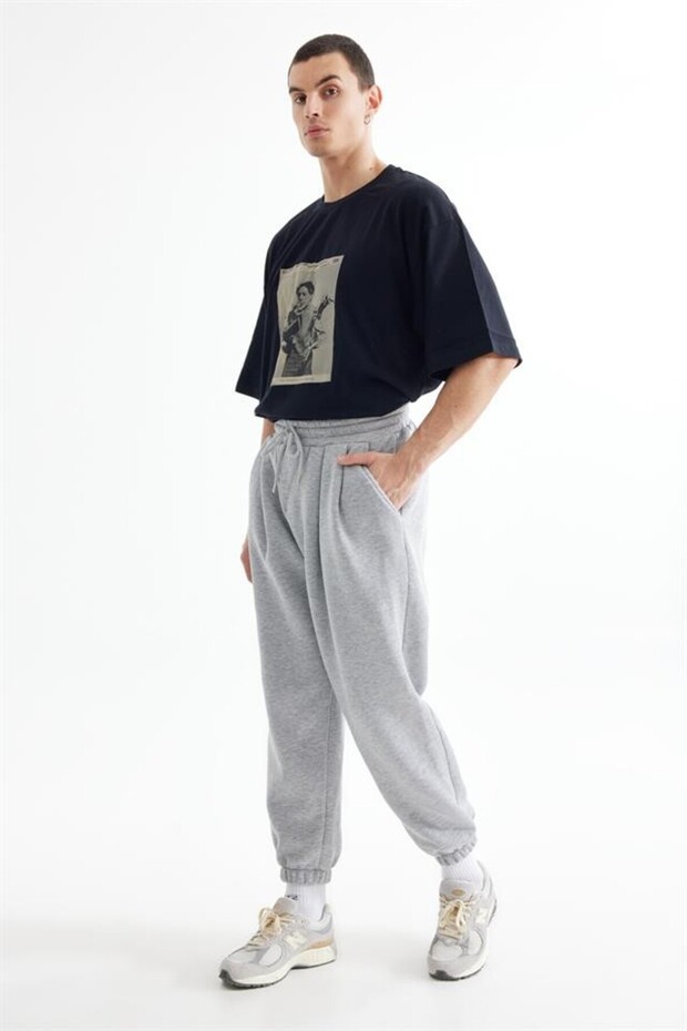Gri Pileli Jogger - 8