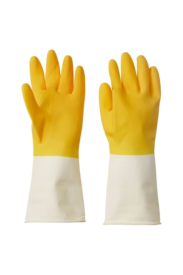 Rınnıg General Cleaning and Dishwashing Gloves, Bright Yellow-Off White Gloves, M, 1 Pair