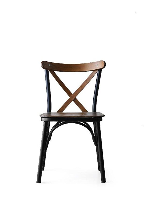 Ahşap Ekol Sandalye Siyah İskelet Ahşap Oturak 2 Adet - 4