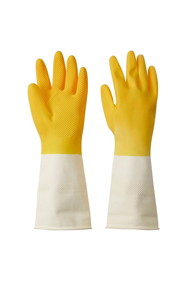 Rınnıg General Cleaning and Dishwashing Gloves, Bright Yellow-Off White Gloves, S, 1 Pair