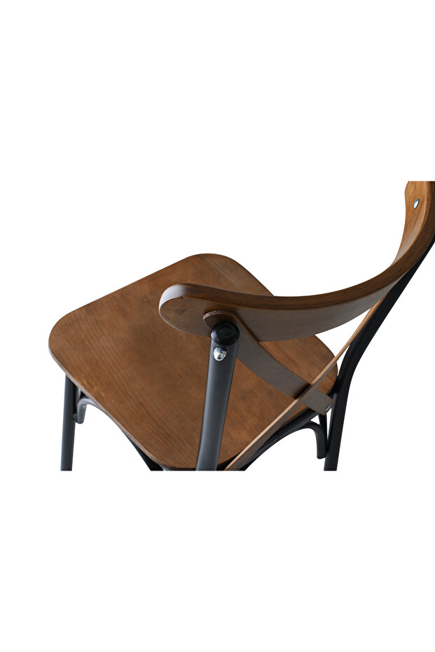 Ahşap Ekol Sandalye Siyah İskelet Ahşap Oturak 2 Adet - 7