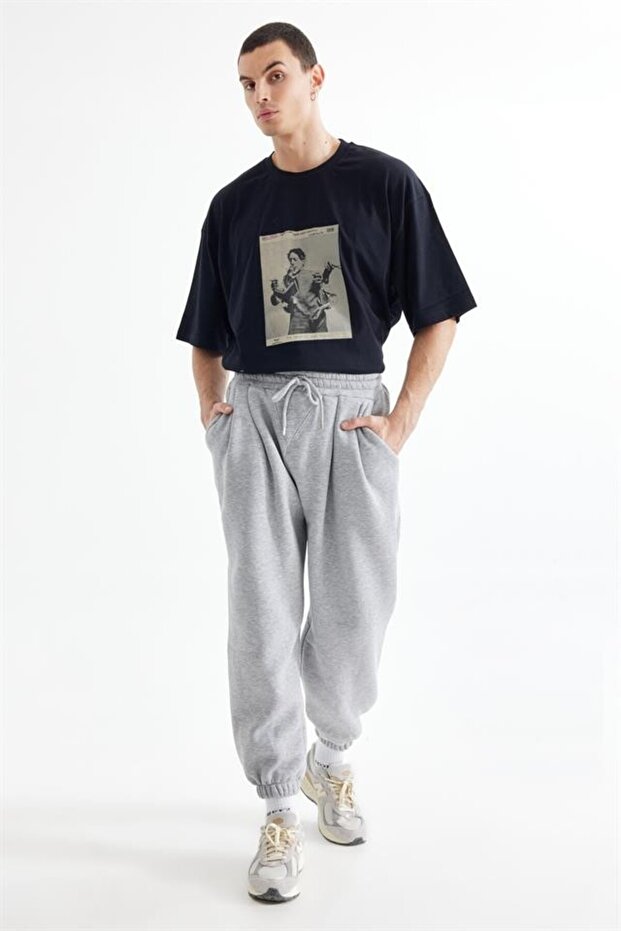 Gri Pileli Jogger - 4