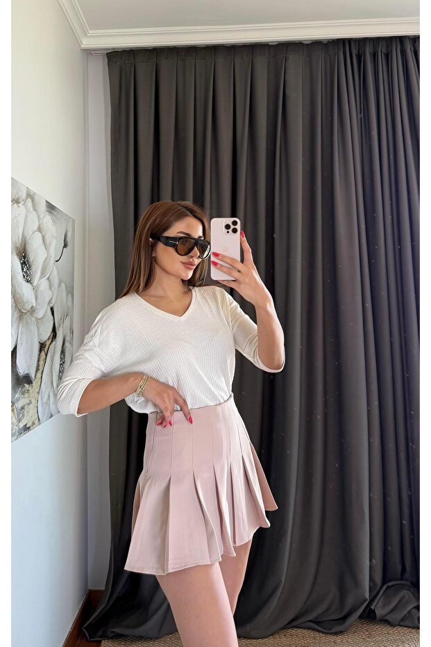 Fusta țesătă plisată Bej - 1