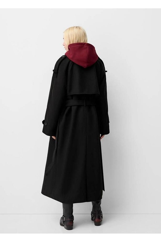 Allbucks Bersh ka, Siyah Oversize Yün Içerikli Kaşe Trençkot Kaban Abbrs1009 - 2