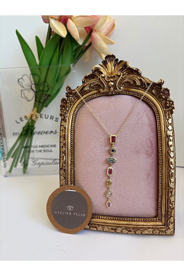 Zircon Stone Baguette Y Necklace