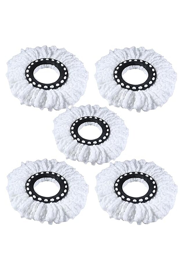 5 Universal Refills for 360 Degree Rotating Mop Made of Microfiber with High Absorption Power, White - 4